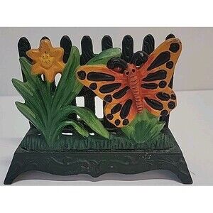 Cast Iron Butterfly Flower Napkin Letter Stationary Holder‎